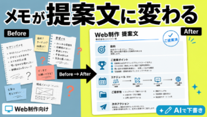 Web制作のヒアリングメモをAIで提案文に変える流れを示した記事サムネイル